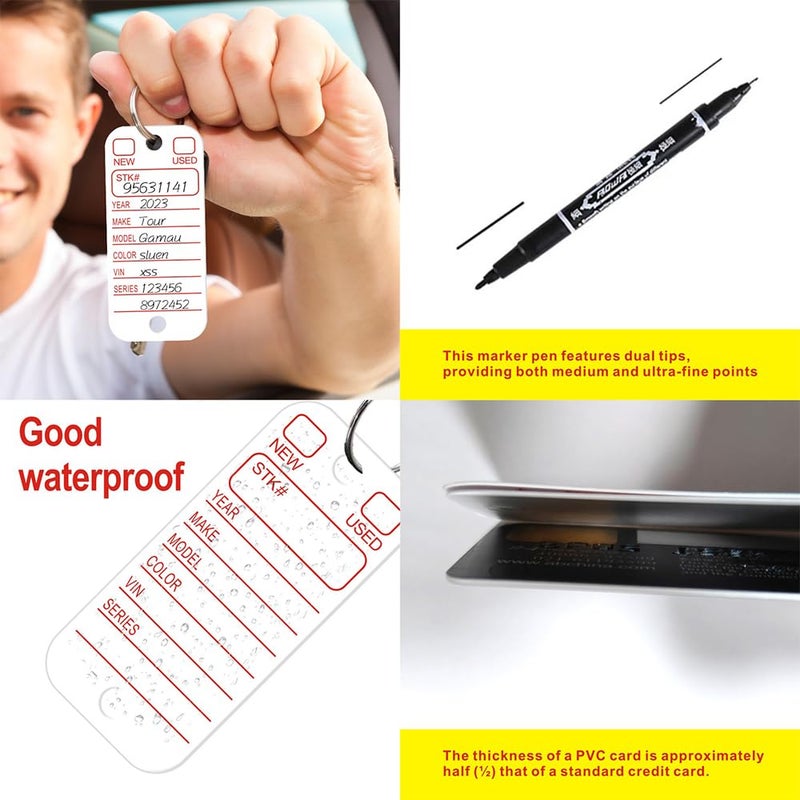 KIUKIUO 500 Pcs PVC Tags with Labels and Rings, Car Key for Organization, Identifiers, and Luggage Tags with 4 Pcs Markers, Plastic Keychain Tags for Car, Truck, and Dealer Use - Image 3